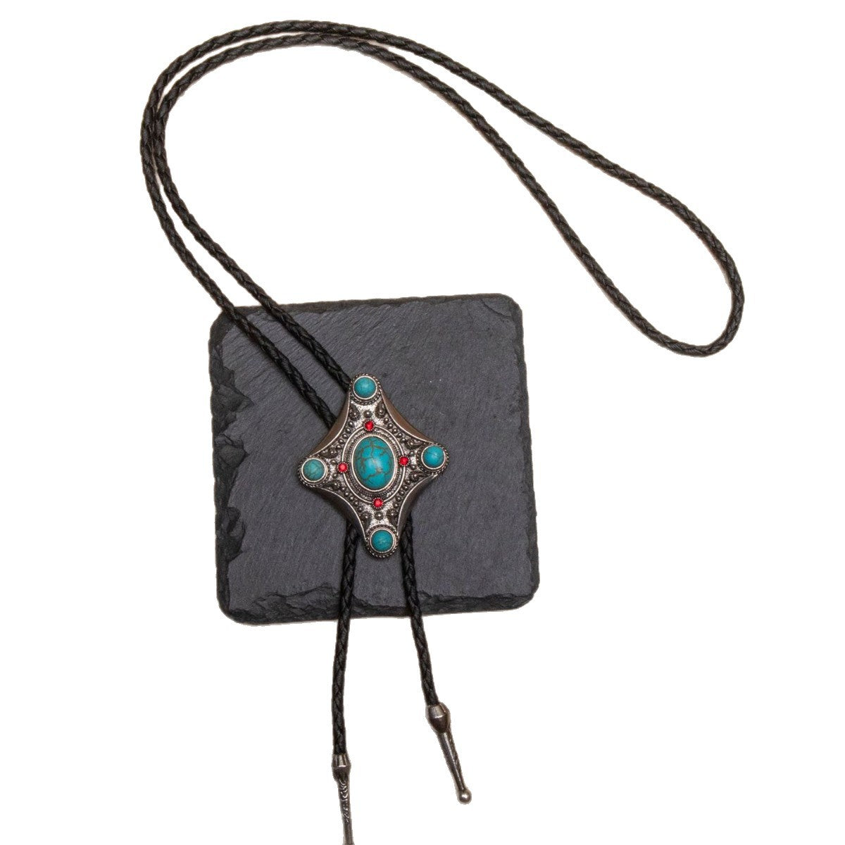 Wholesale Vintage bolo tie neck rope western cowboy eagle natural turquoise leather rope necklace